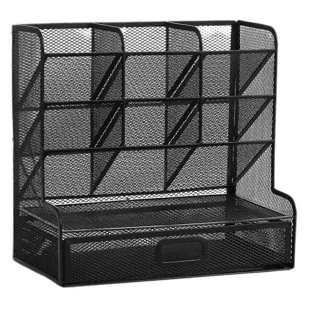 Multi-grid Pen Storage Rack Metal Organizer For Stationery Use In Black Suitable For Efficient Item Sorting 1Pcs