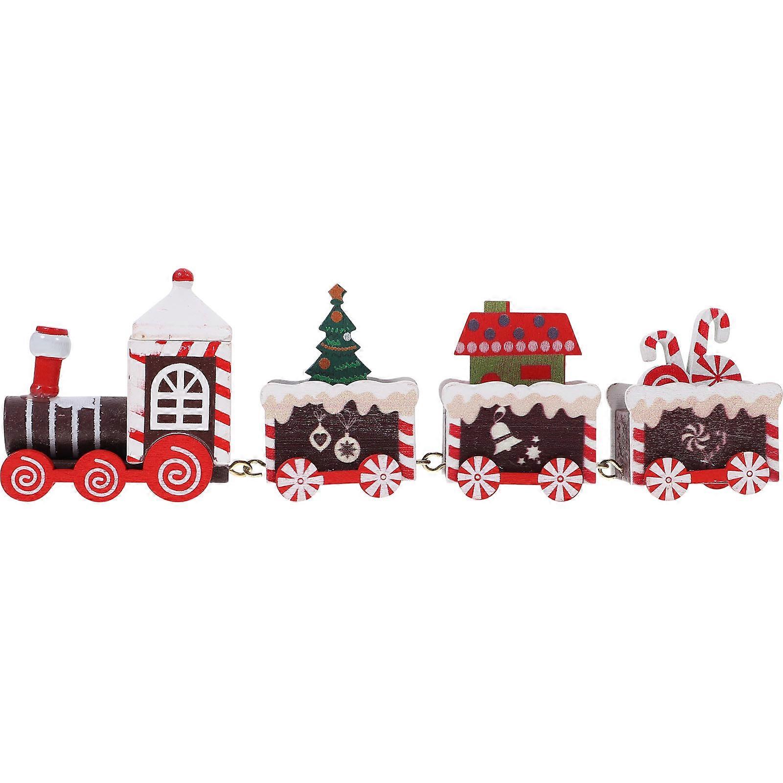 Train Table Decorations Wooden Xmas Desktop Ornament Assorted Color Christmas Atmosphere 1Pack