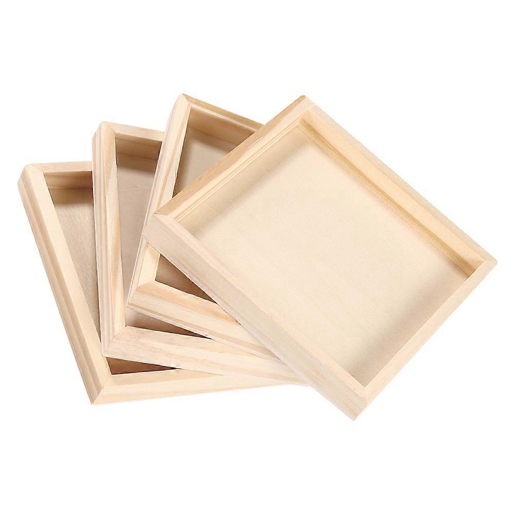 4pcs Unfinished Wood Serving Tray Puzzle Organizer Storage Tray for Building Blocks Sturdy Wooden Puzzle Storage Container