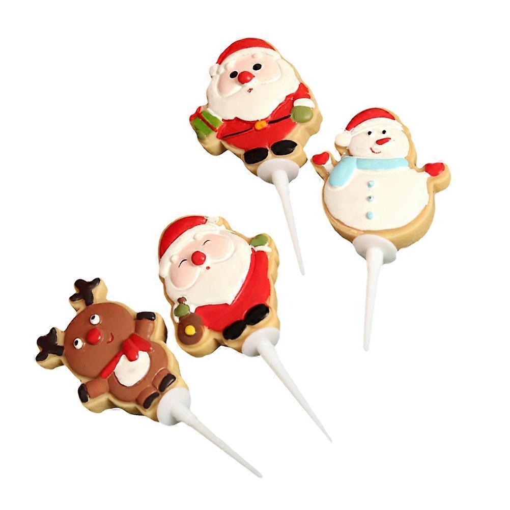 4Pcs Assorted Color Cake Decorations With Cartoon Christmas Theme Perfect For Bakers And Party Planners