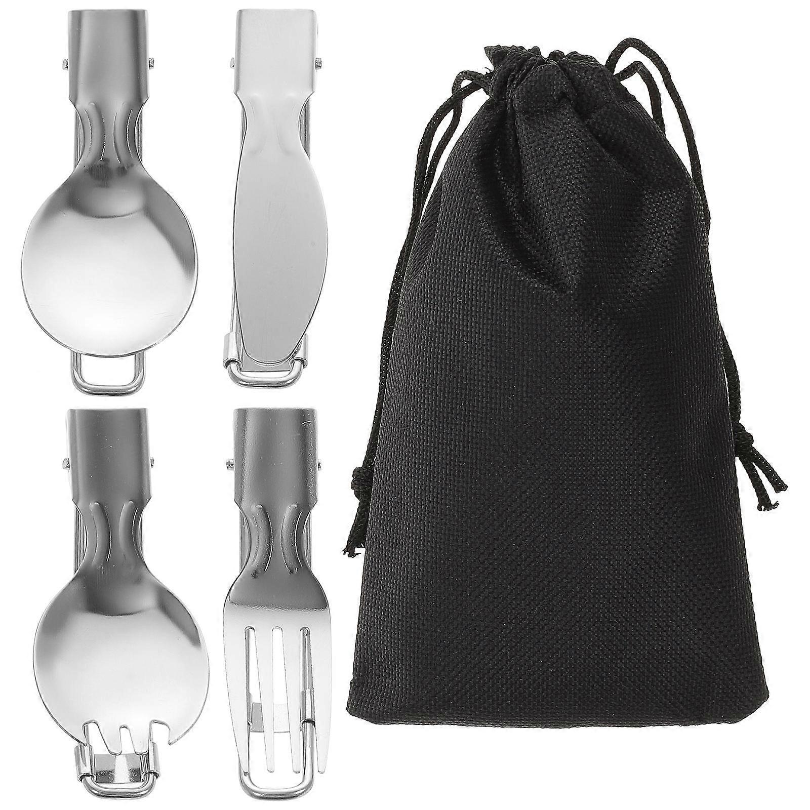 Stainless Steel Folding Utensils with Storage Bag for Outdoor Use Silver Set 1 Set