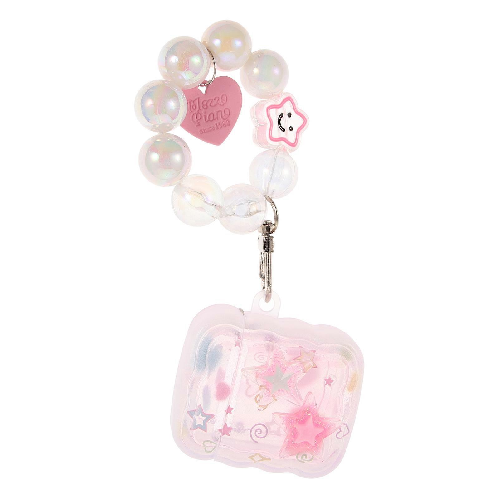 Earphone Case Women Earbud Protector Flower Earphone Case with Beaded Keychain Compatible For Airpods 1/2