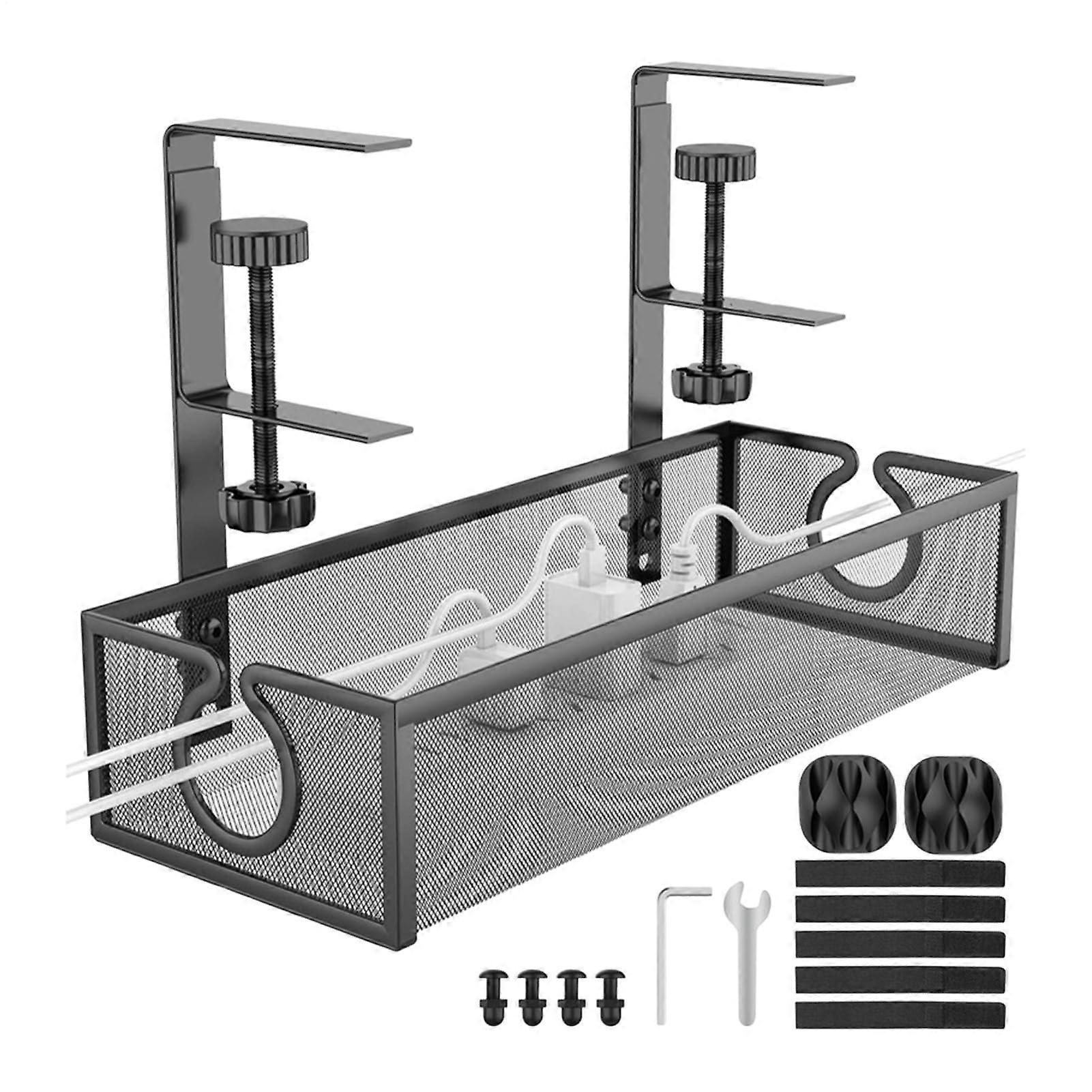 Desk Cable Organizer Metal Mesh Tray for Home Office Cable Management Solution Black