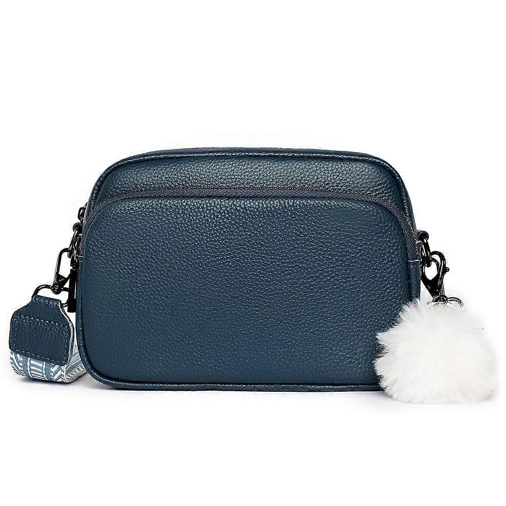 Women Crossbody Bag Genuine Leather Large Capacity Commuter Purse with Adjustable Strap and Zipper Closure in Blue