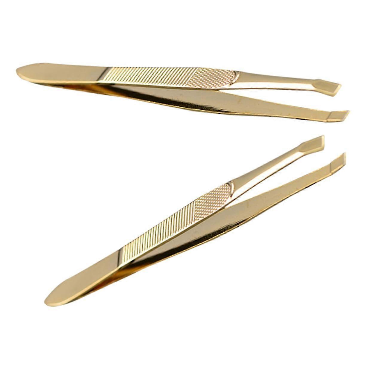 2 Pieces Precise Gilded Eyebrow Tweezers Compact and Versatile for Eyelash Extensions Exact Hair Plucking Portable for Beauty and Craftsmanship