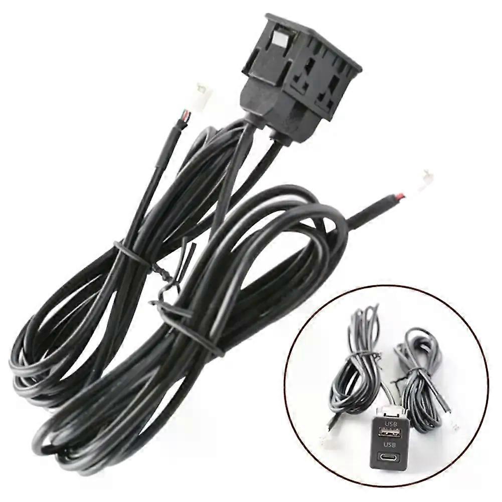 1Pc Car Dash Mount USB+TYPE-C Port Panel Interface Extension 145cm Cable Adapter Multimedia Head Unit USB Socket