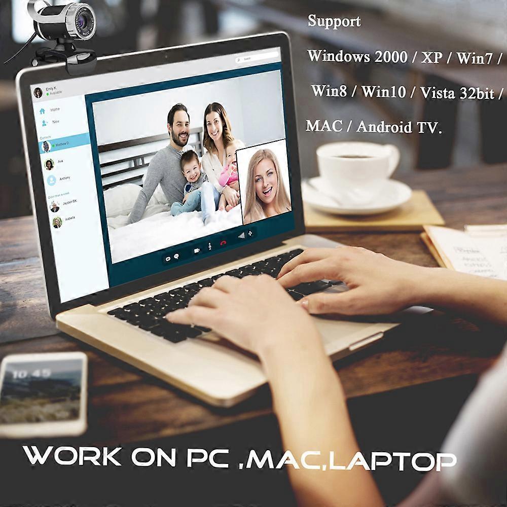 Desktop Webcam USB 2.0 Web Cam Laptop camera Built-in Sound-absorbing Microphone Video Call Webcam for PC Laptop Silver