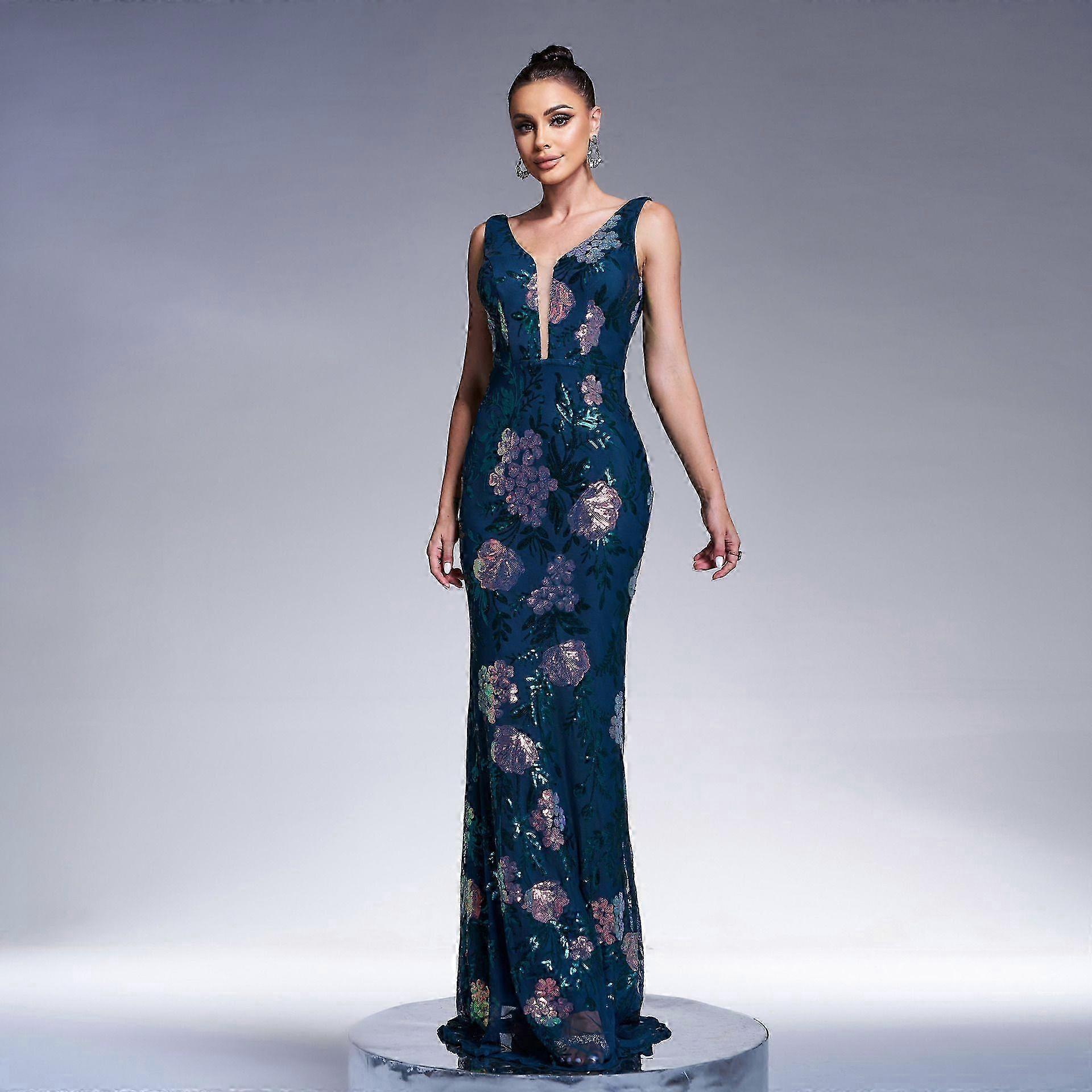 High-End Temperament Elegant Sleeveless V-Neck Sequins Banquet Even...