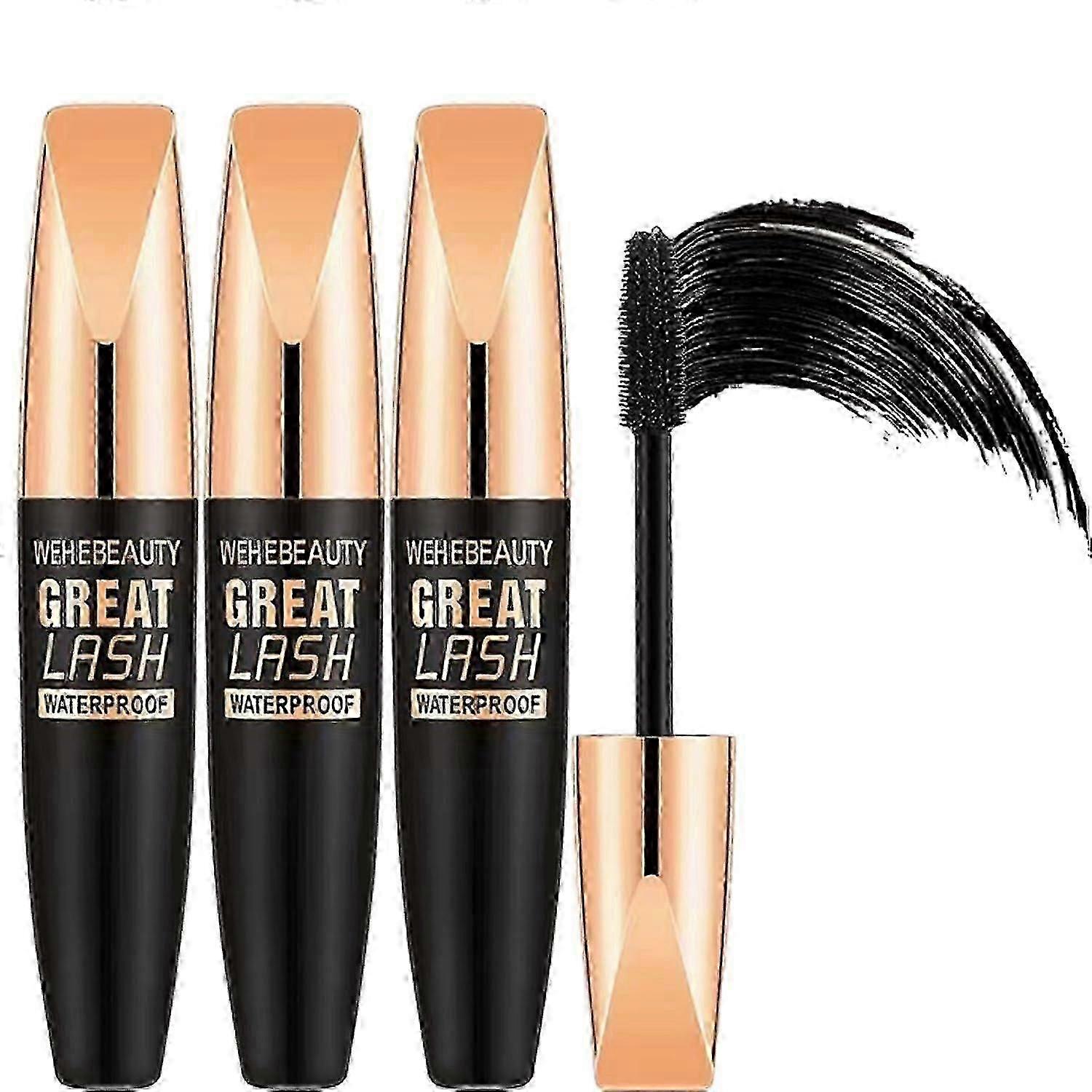 Wehebeautyグレートラッシュ防水|4D防水シルクファイバー厚手の延長マスカラ|ナチュラルノークローピングマスカラ |終日持続(2PCS)