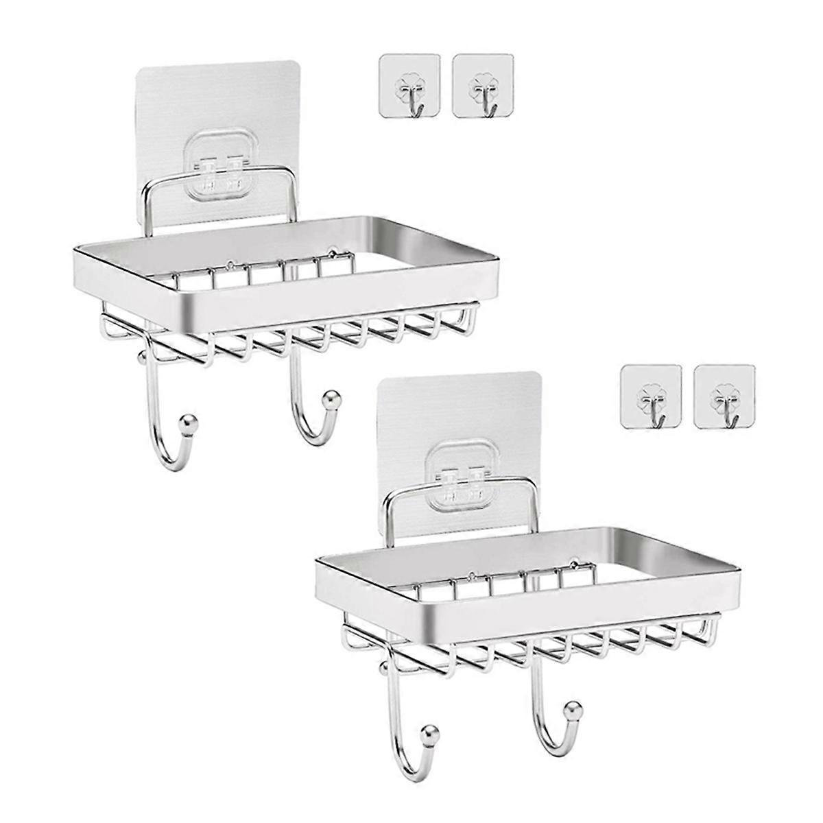 2X Soap Dish Holder for Bathroom with Sponge Hook,Bar Soap Holder for Shower Wall Mounted,Soap Drain