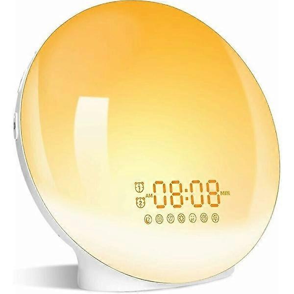 Wecker mit LED-Licht, Lichtwecker, Radio, 20 Helligkeitsstufen, Morgen- und Abenddämmerungssimulator, 2 Wecker