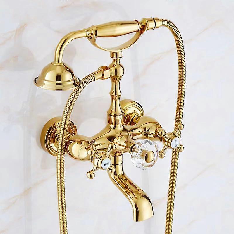 Shower Mixer Kit, Dual Lever, WallMounted, Retro Style, Easy Operation, Taps With Shower Head, Gold Finish