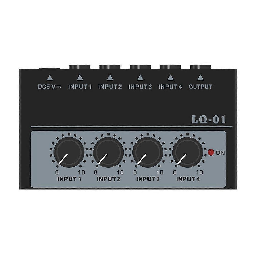LQ-01 Table de mixage 4 canaux 4 entrées 1 sortie DC 5V Mini mélangeur audio portable 4 canaux Console de mixage Prise UE