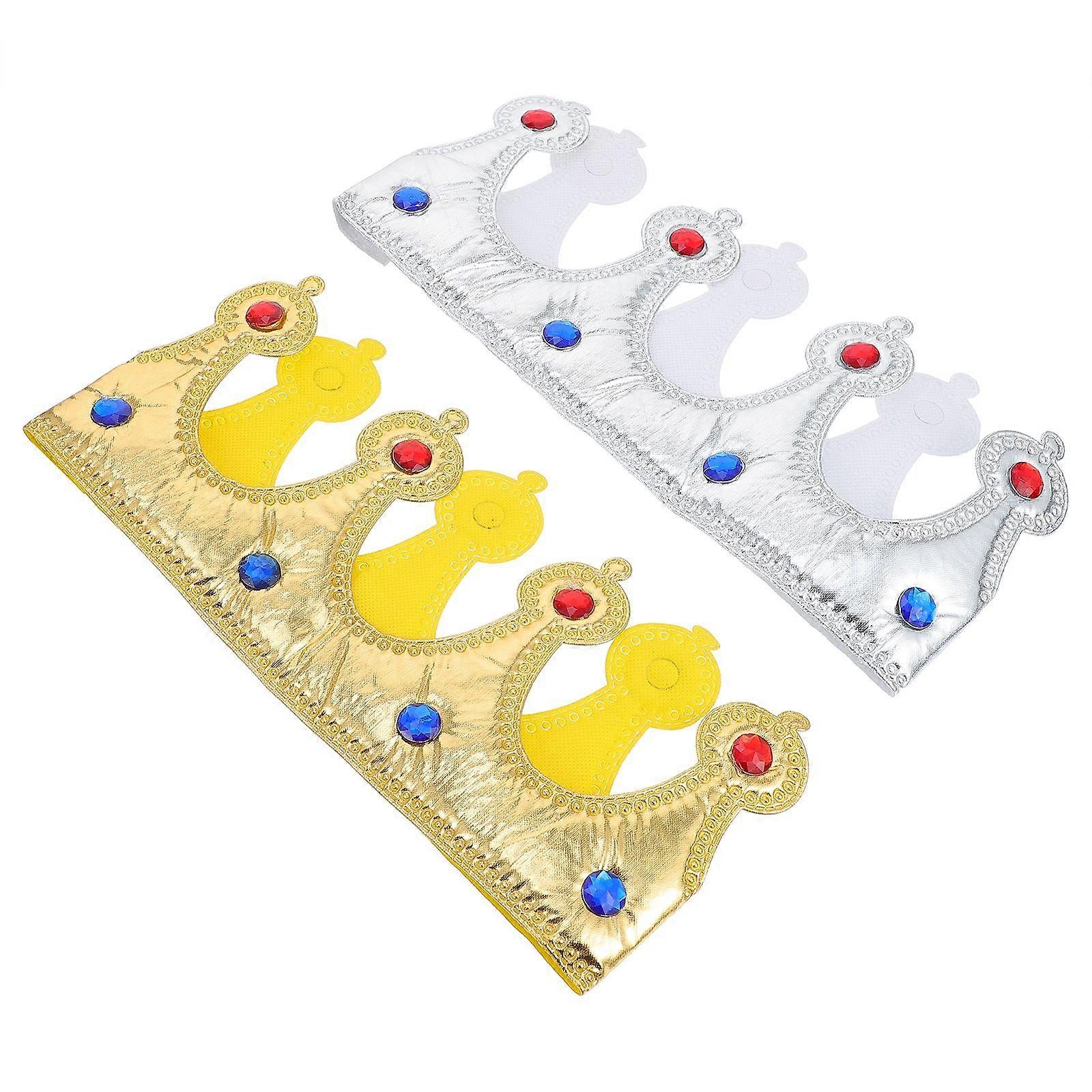 Kids King Crowns Silver Plastic Royal Headgear for Role Play 2Pcs
