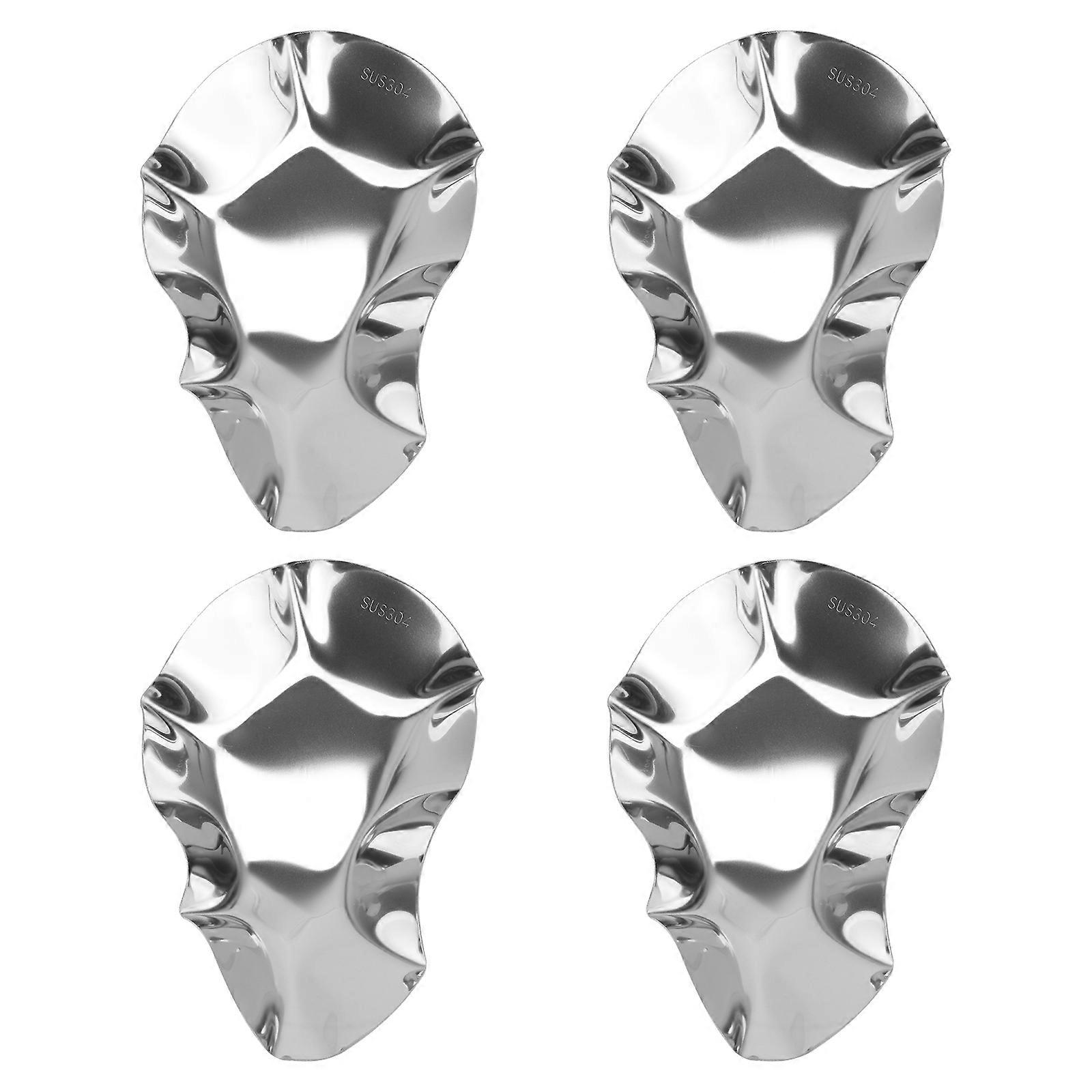 Unique Oyster Shell Shape Dishes Made of Stainless Steel for Home Use Wearresistant and Rustproof 4 Pcs Silver