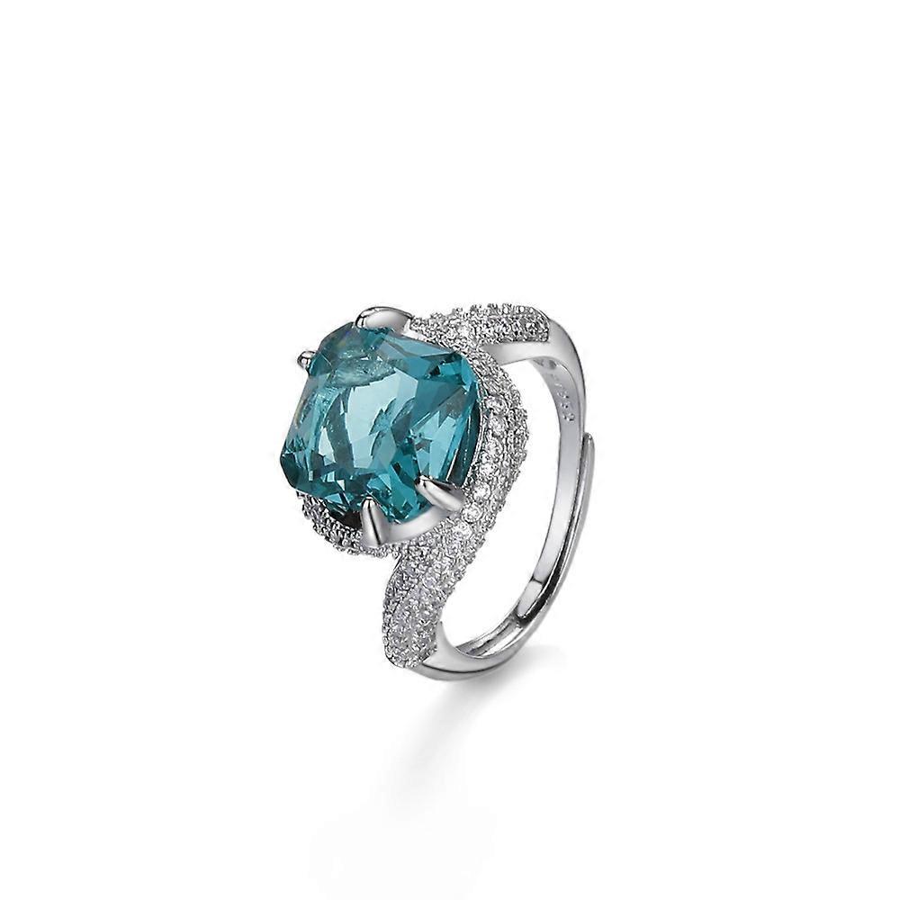 Twist Open Ring, Lake Green High Carbon Diamond Colored Gemstone, Copper with Zircon Inlay