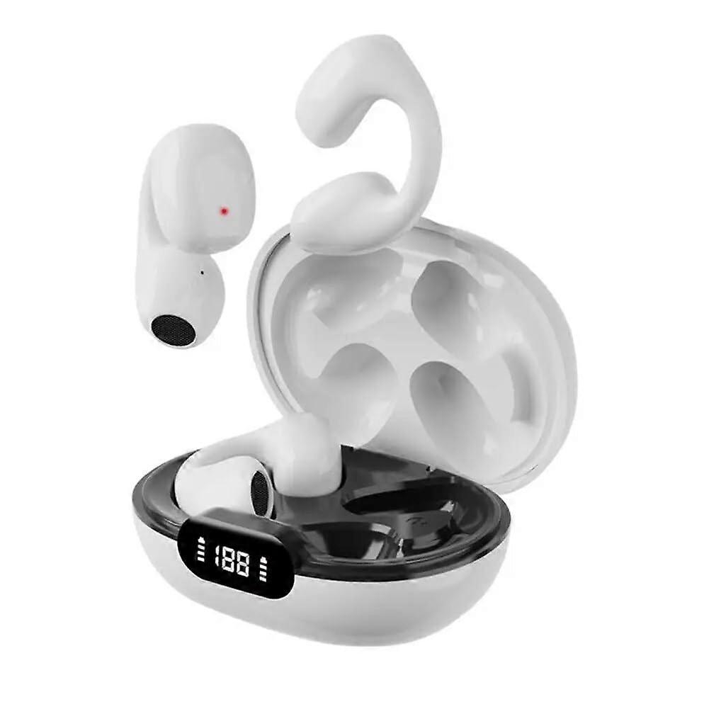 Wireless Bluetooth 5.3 Clip-On Headphones with Active Noise Cancelling, 3D Surround Sound, LED Display, White