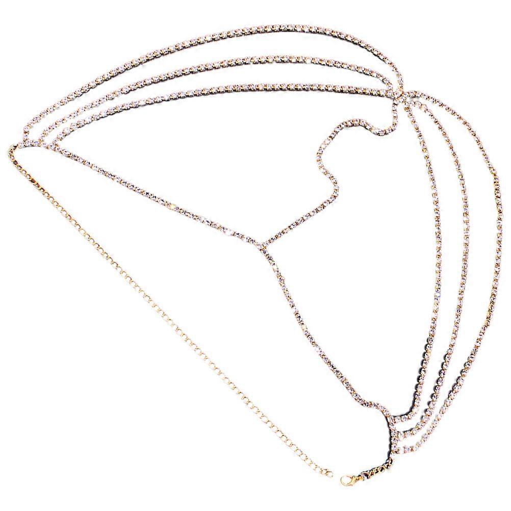 Golden Rhinestone Headband Bride Jewelry for Party 2Pcs Multi Layer Head Chain