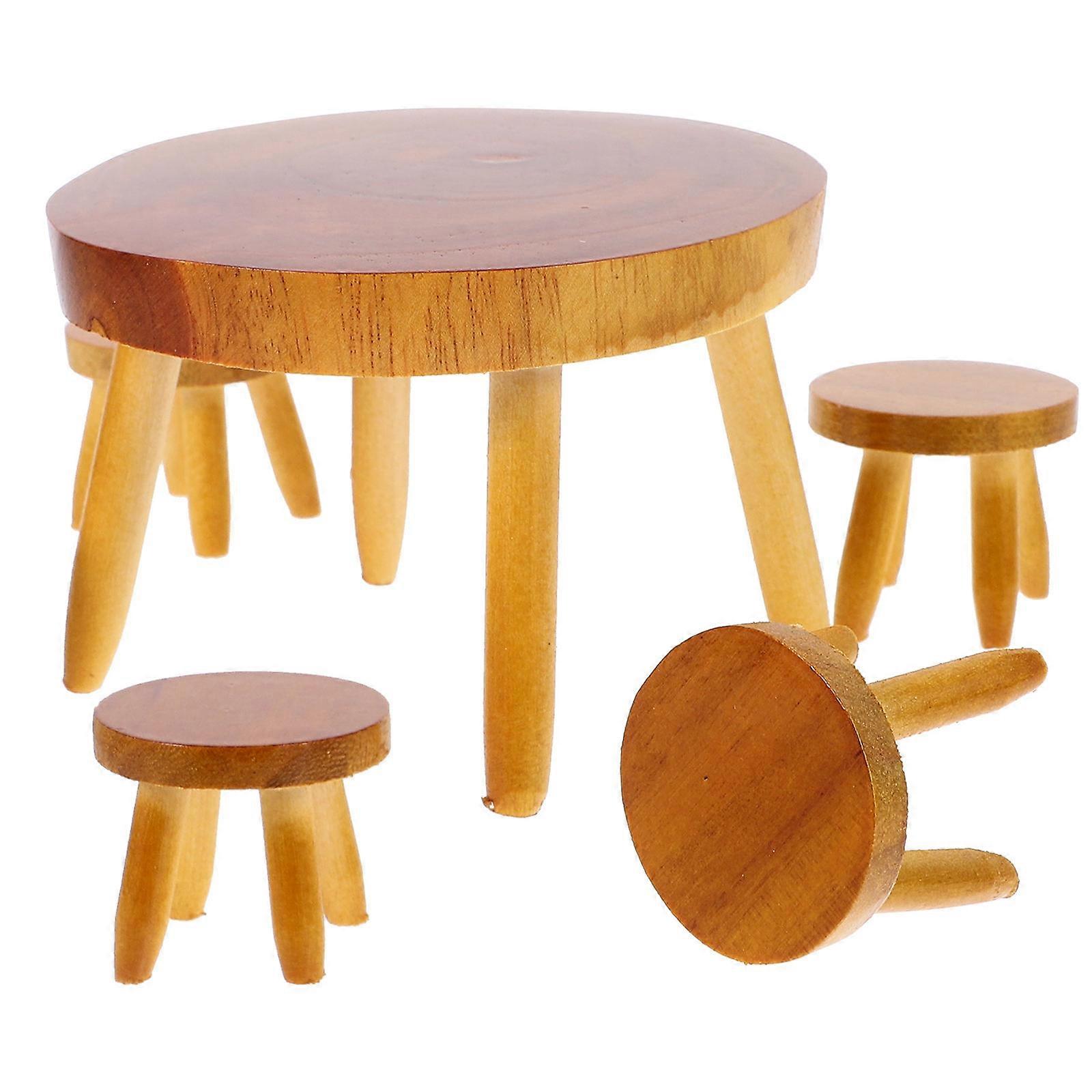 Dolls Table Chair Set Wooden Miniature Furniture for Children Playing 2Sets