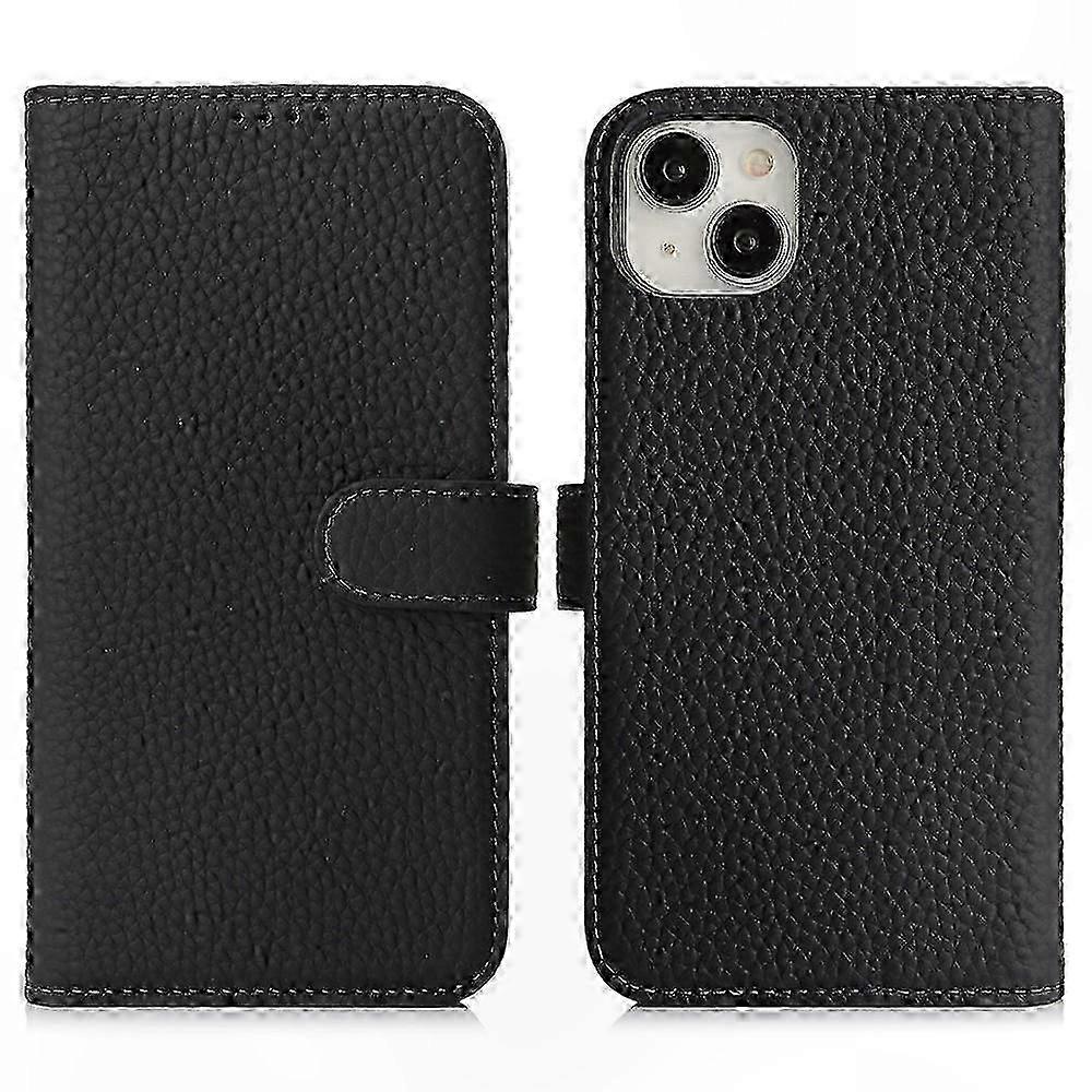 Genuine Leather RFID Wallet Case with Phone Stand Feature for 14 / 13, Litchi Texture Protective Cover