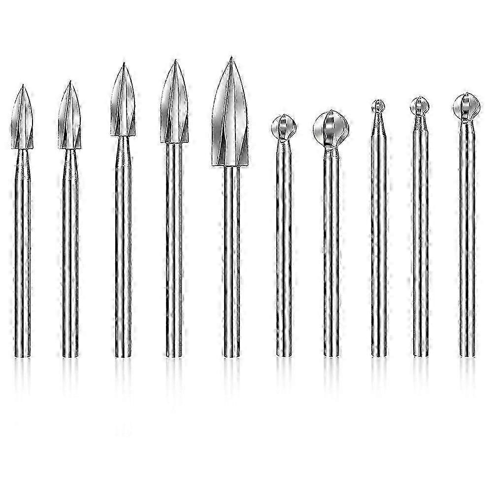 10 Pieces Wood Carving Bits Engraving Drill Accessories Round Nose Cove for Carving Drill Bit for T