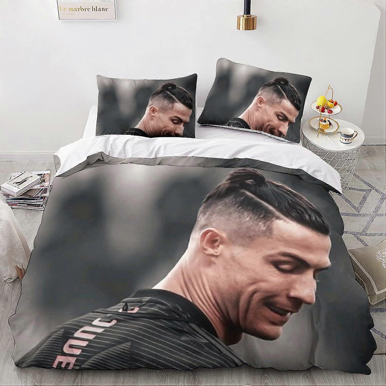 PIN1078 Cristiano Ronaldo Hypoallergenic Duvet Cover Sets with Zipper Closure And Pillowcases Football Stars 2 Piece Set 3D Printed Microfiber Bedding