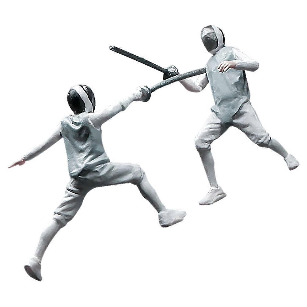 2Pcs Hand Painted Fencing Figures Resin for Miniature Scene Decoration