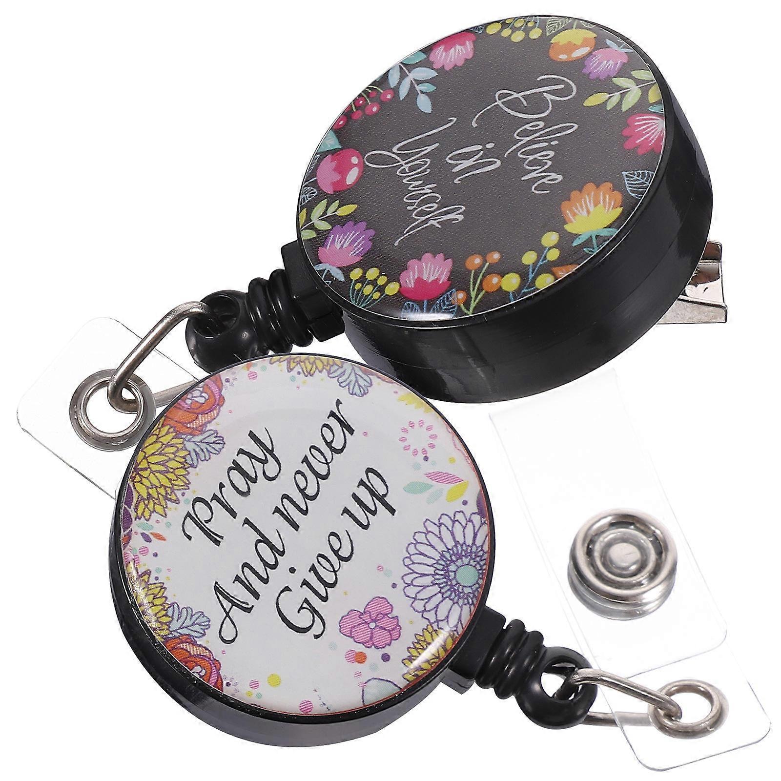 Retractable Badge Reel Holder Buckles Daily Use Abs Aluminum Alloy Construction Assorted Color 2Pcs