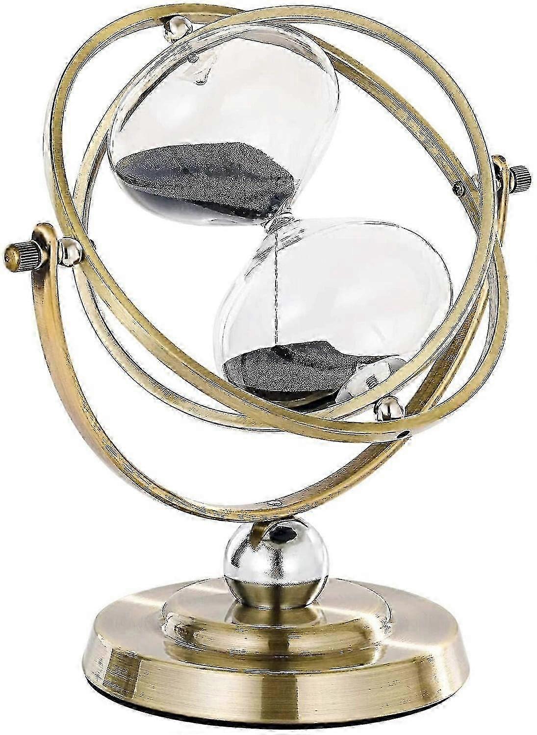 Large Brass Hourglass Timer 60 Minutes, Antique Rotating Black Sand Clock Metal Sand Watch 60 Min, U