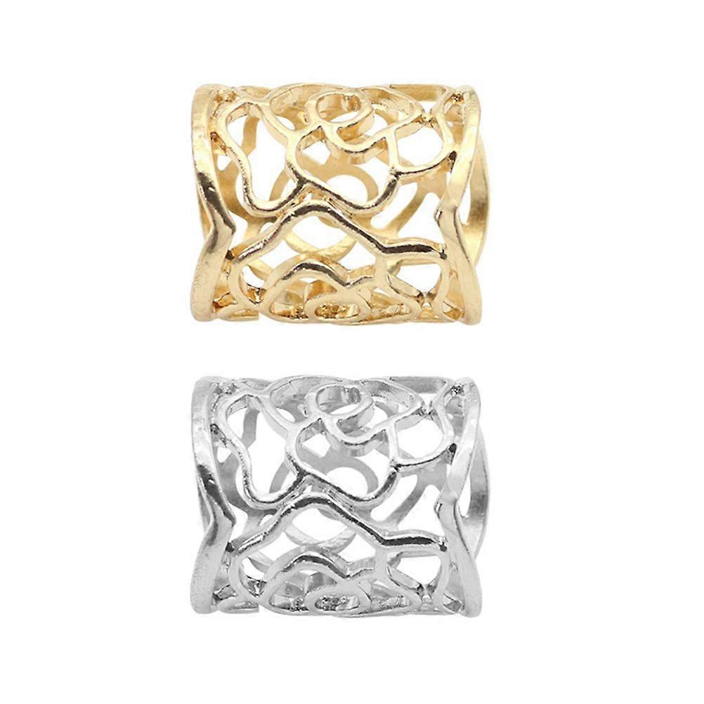 2 pz Vintage Hollow Rose Pattern Sciarpa Anello Fibbia Clip (Argento / Oro)