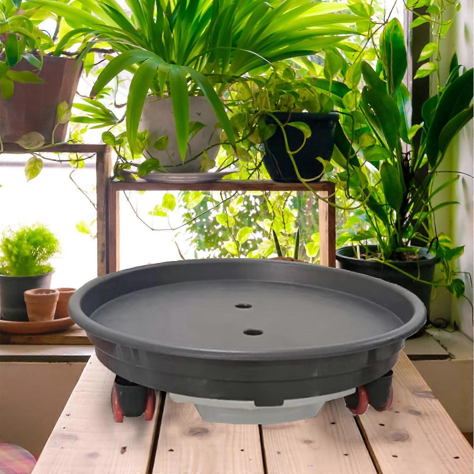 Ziloco 10.62" Gray Resin Round Plant Caddy with Rubber Wheels