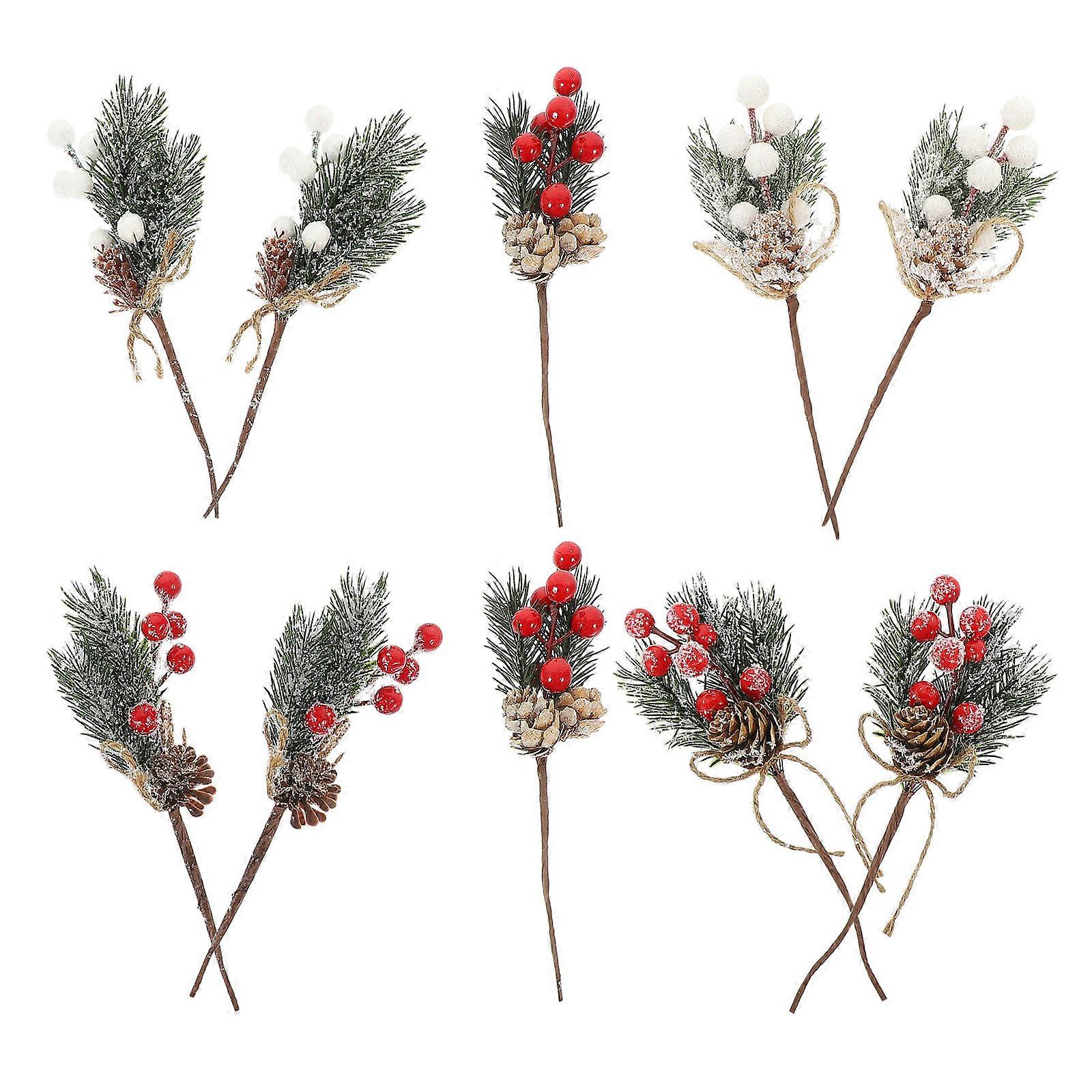 Artificial Pine Picks Mini Christmas Berry Stems for Decoration 50Pcs