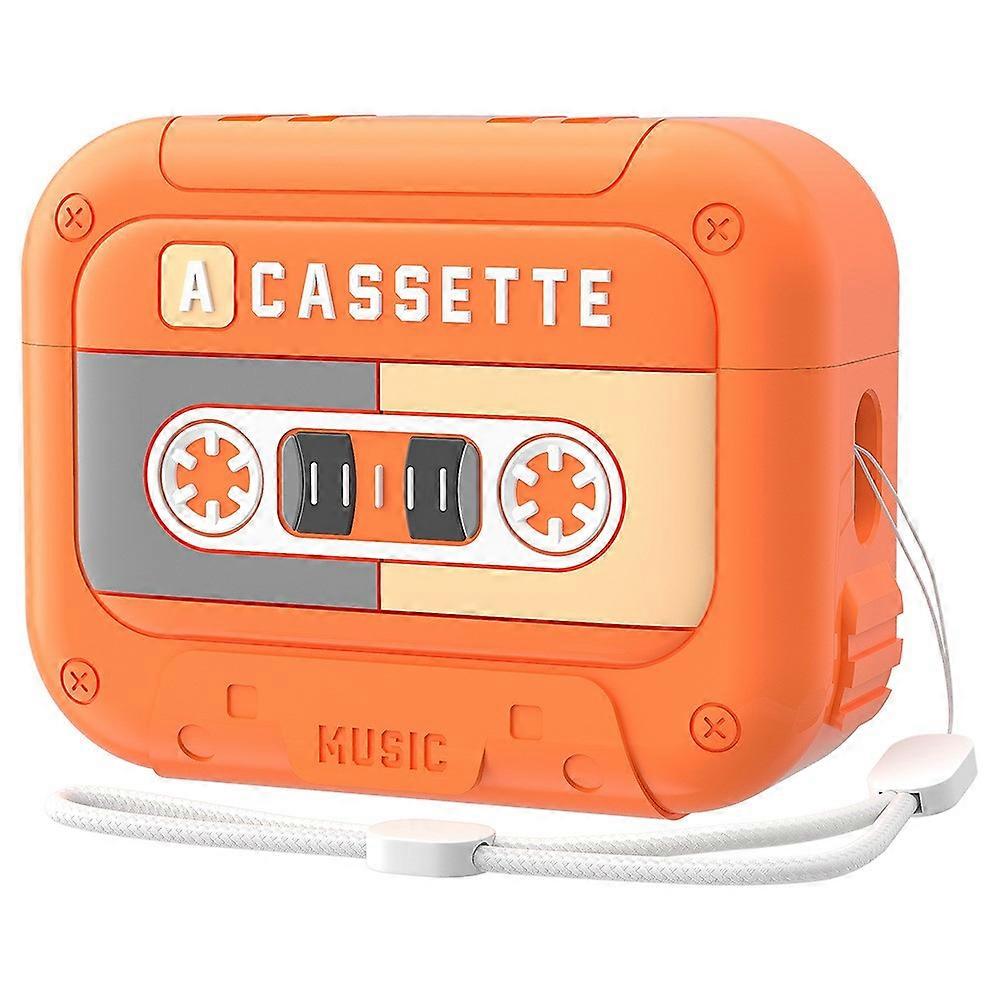 Compatible For AirPods 4 Silicone Case Retro Cassette Style Earphone Protective Cover with Strap
