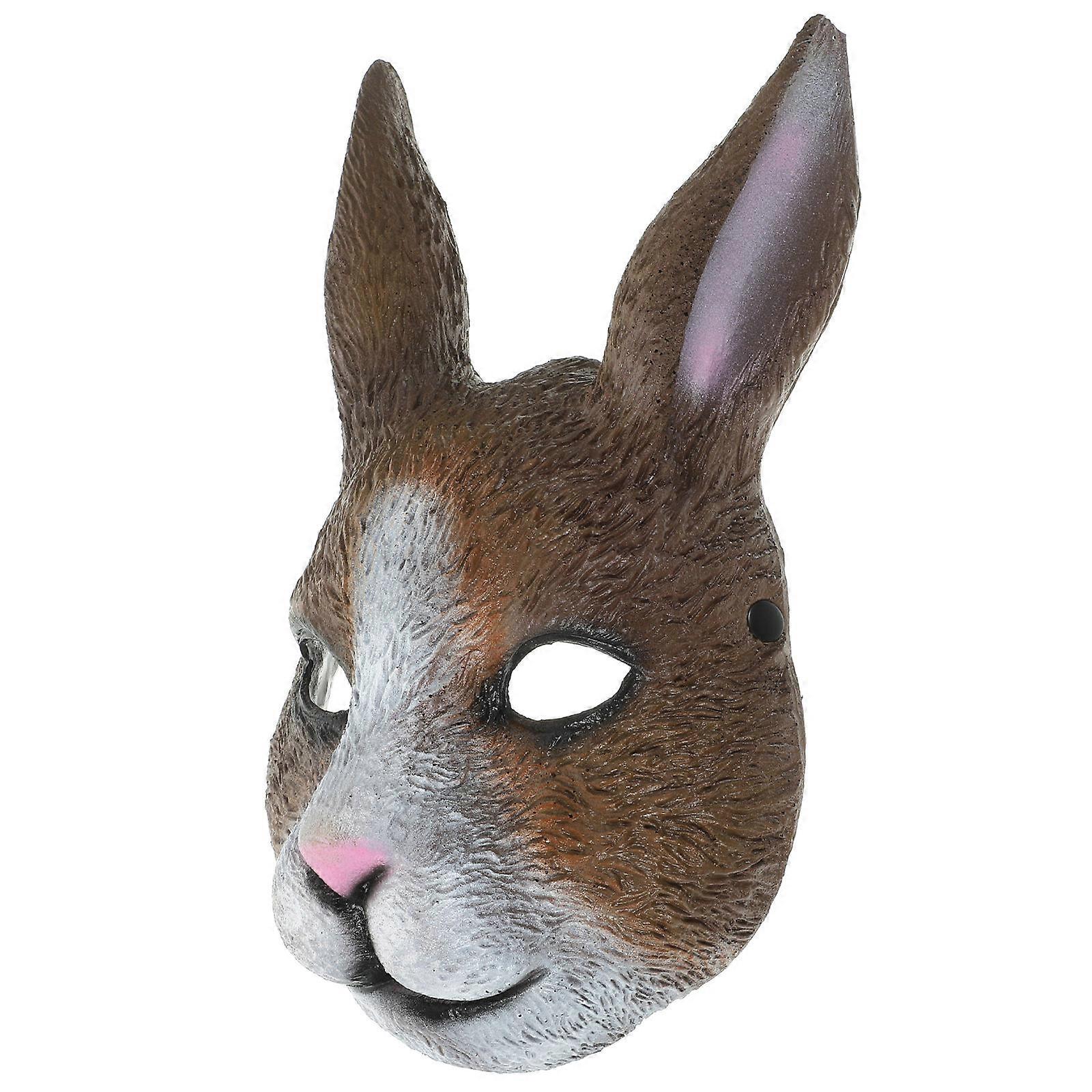 Halloween Rabbit Mask Funny Cosplay Mask for Party Use 2Pcs Light Brown PU