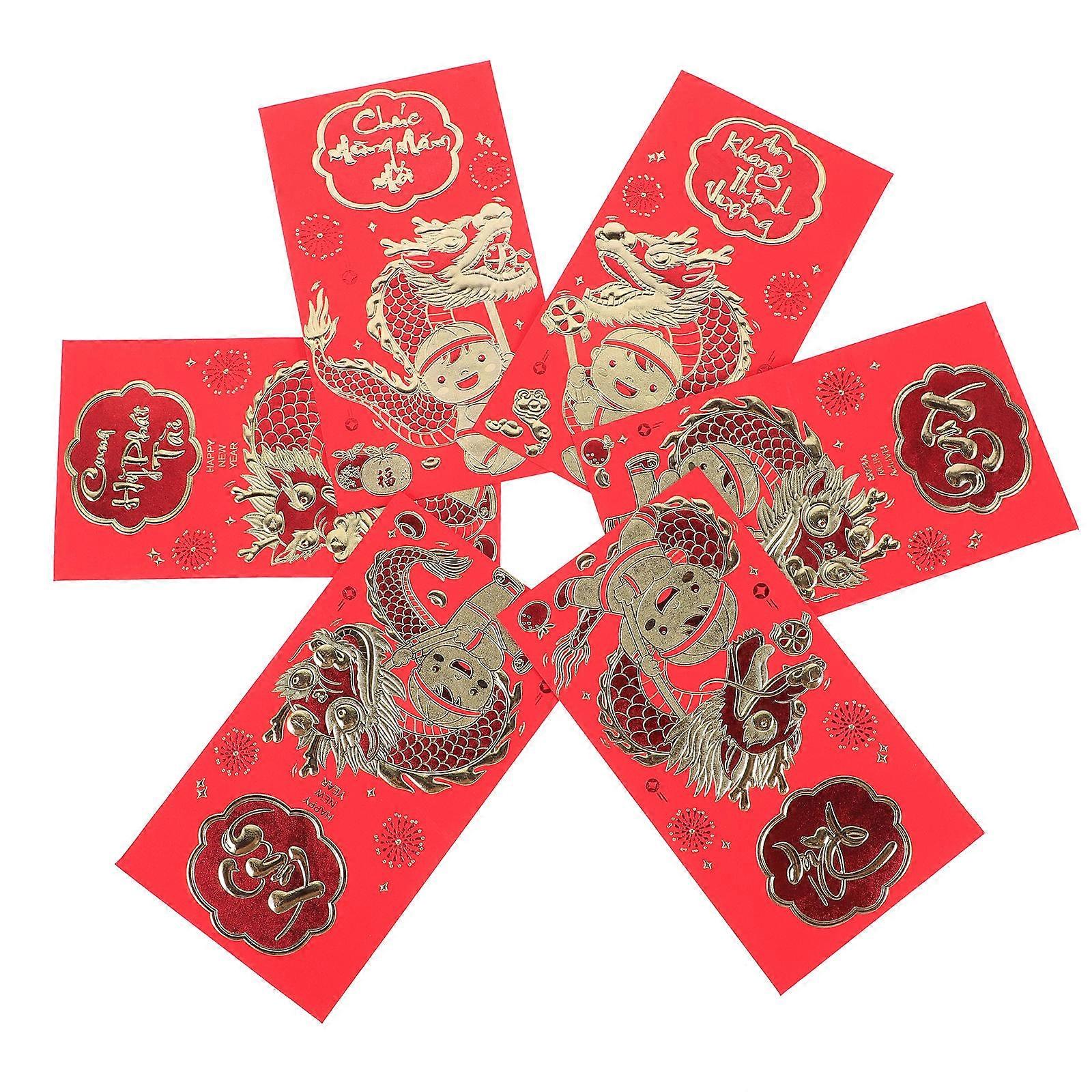 Portable 6Pcs Delicate Red Packets Money Storage for Chinese New Year Celebrations