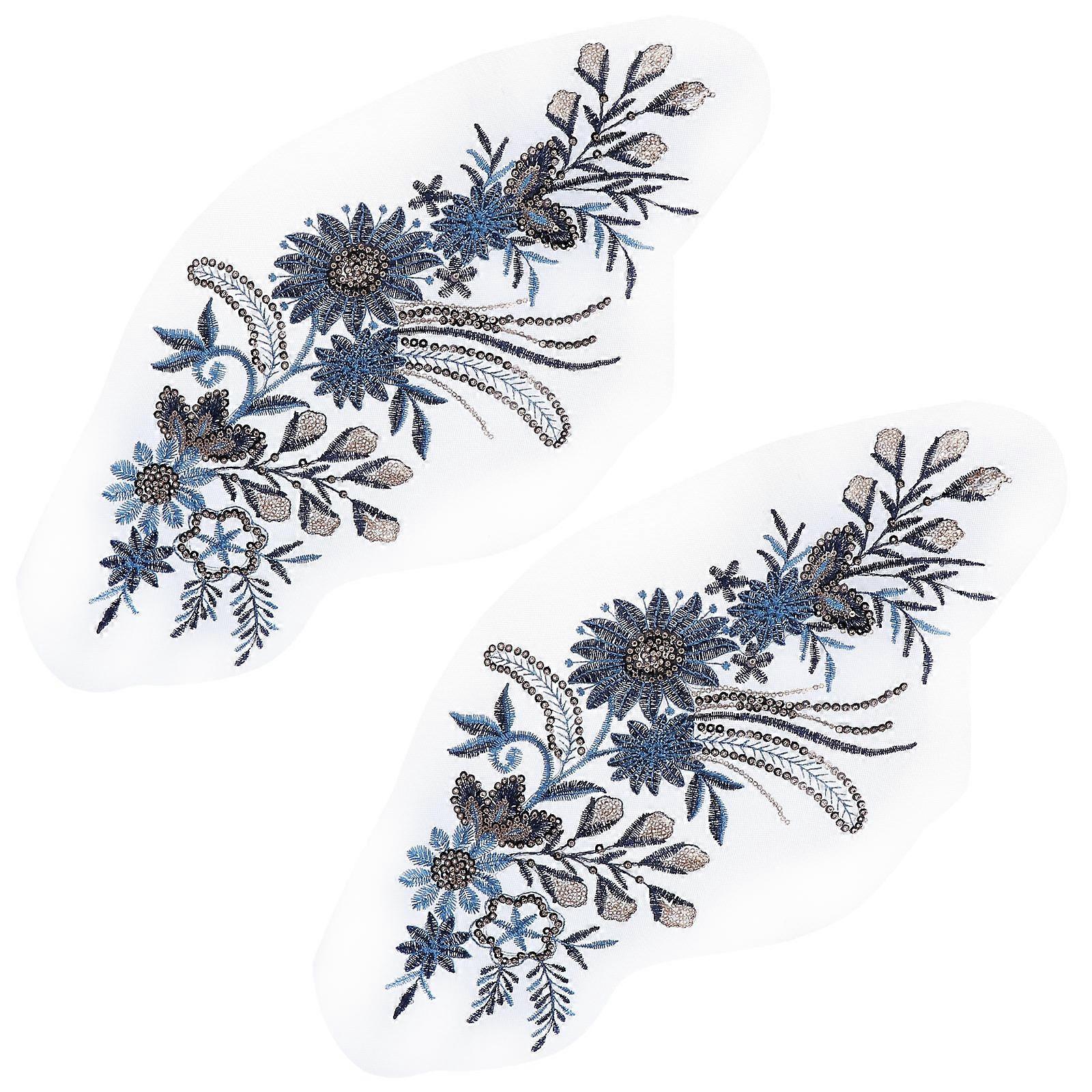 Applique Flowers Embroidered Patch Sticker for Decorating 2Pcs DIY Clothes Decors