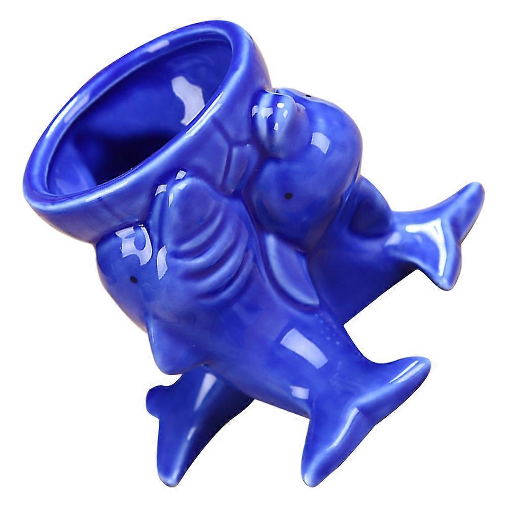 Pen Container Dolphin Shape for Office Desktop 3Pcs Blue Ceramic