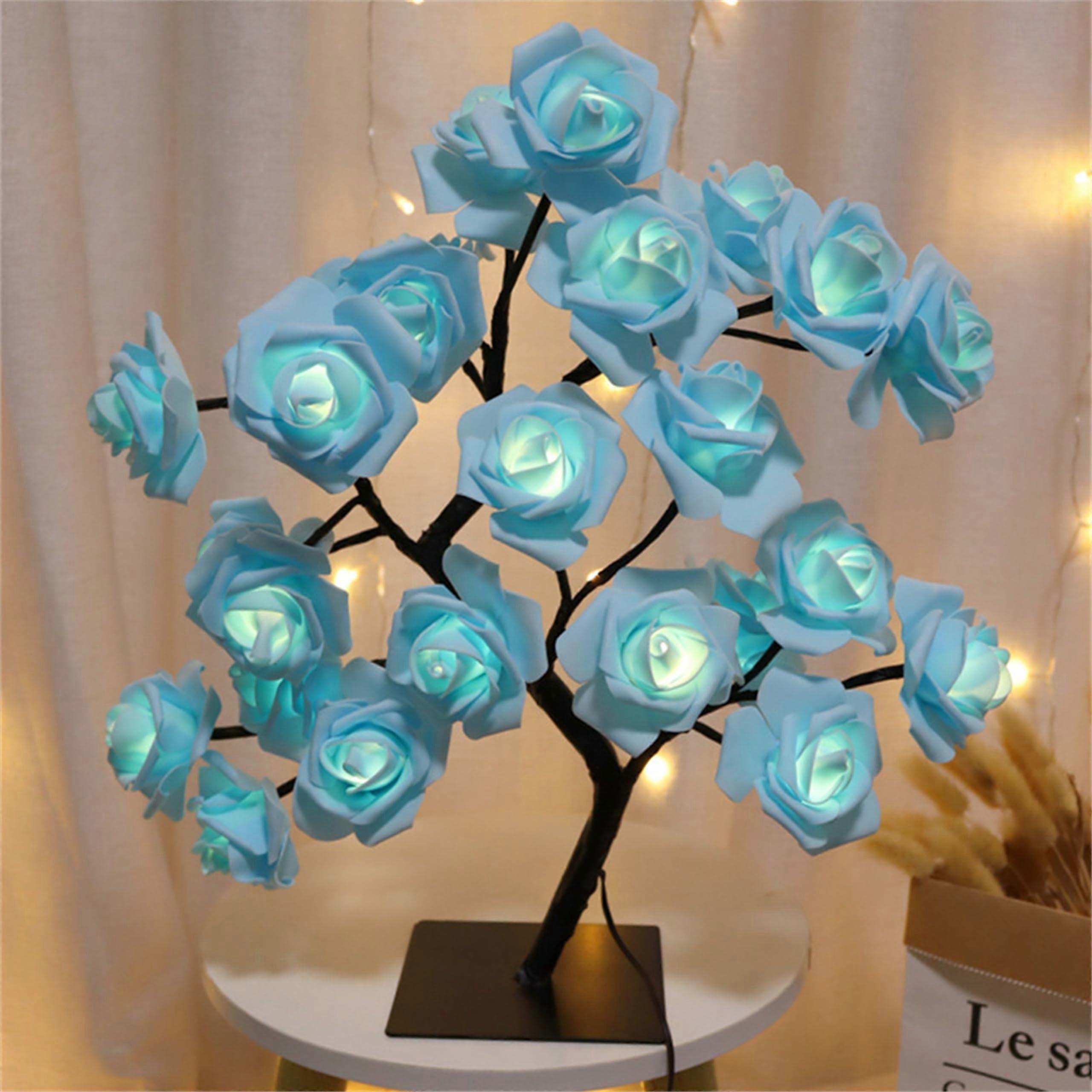 Rose Tree Lamp Color Changing Multicolor Tabletop Rose Lamp Blue Flower Decor For Mother's Day Gift