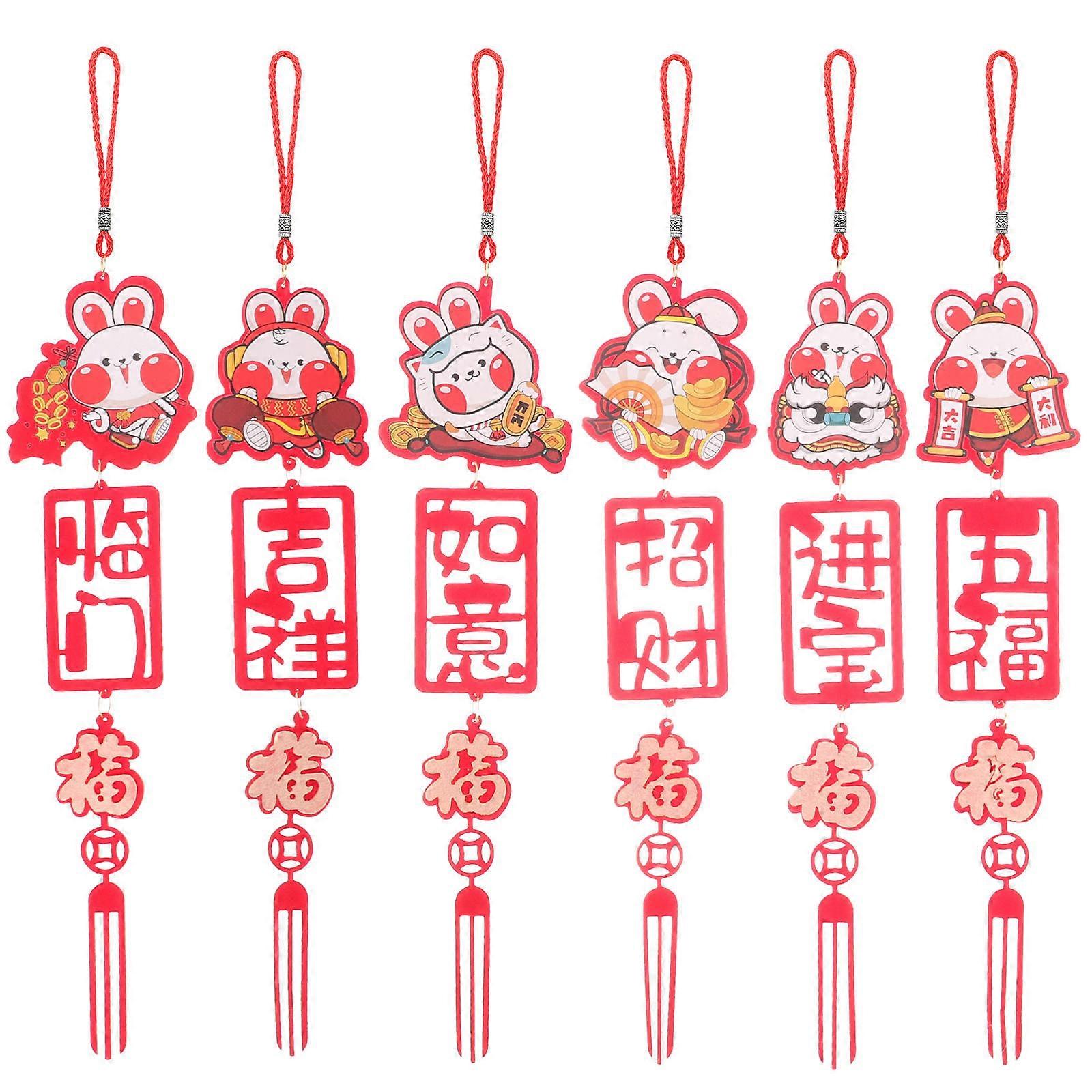 Chinese New Year Theme Hanging Decorations For Car Decor Rectangular Shape 6Pcs