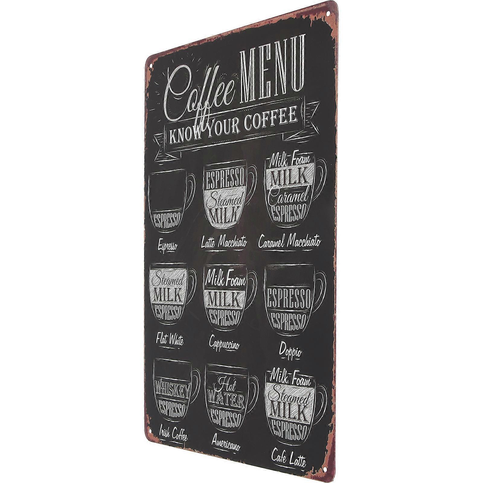 Coffee Menu Poster Tin Sign for Display Coffee Decor One Piece
