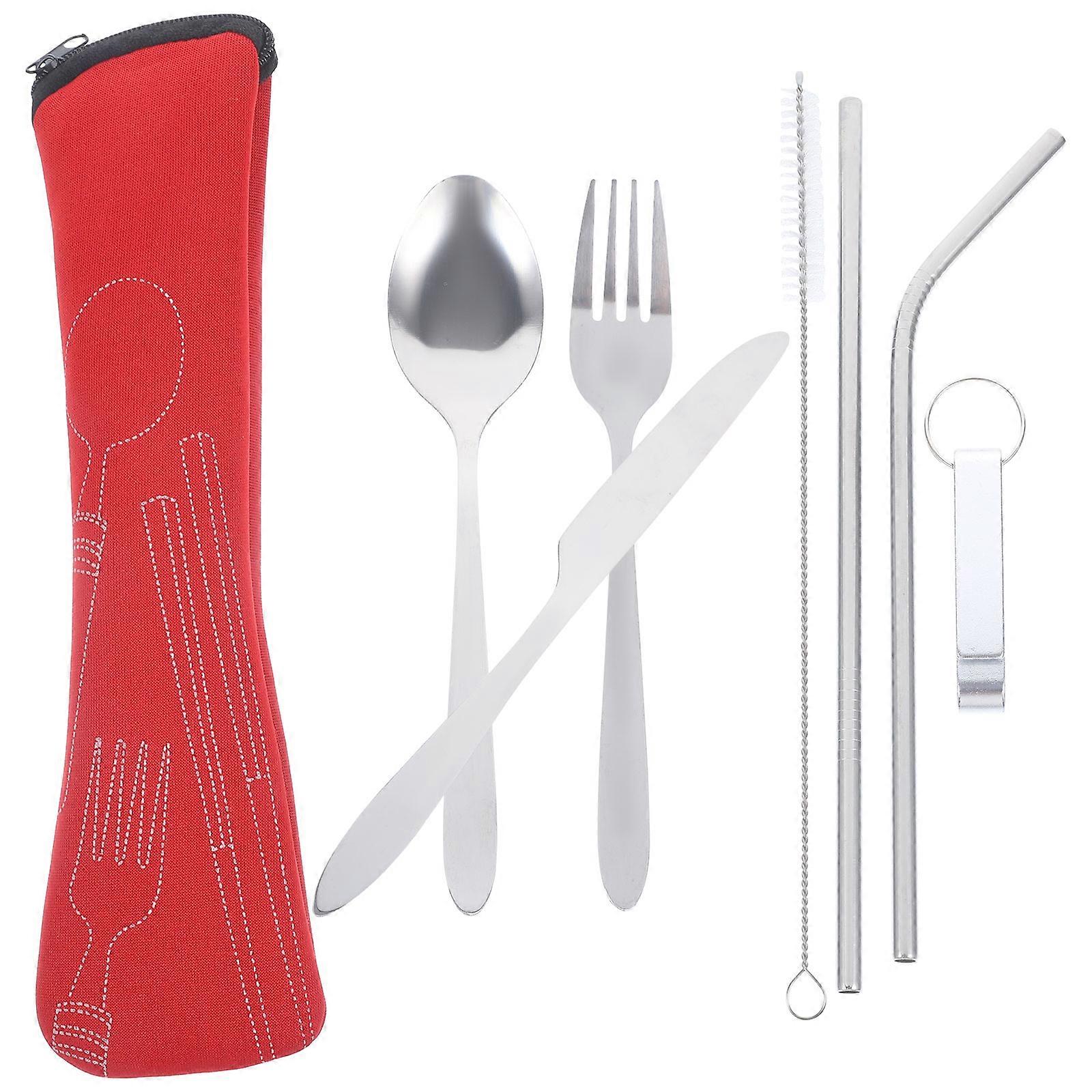 Metal Utensils Set Red Color For Picnic And Office Use Dishwasher Set