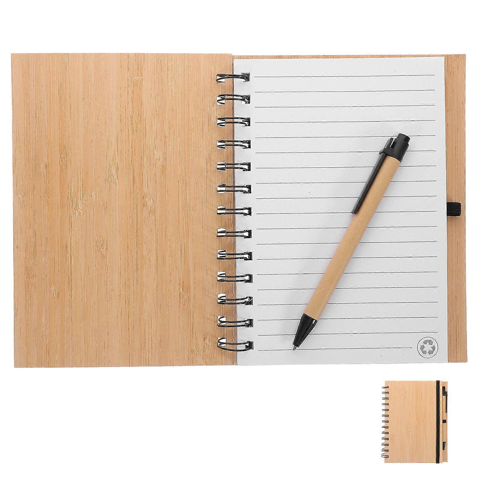 4Sets Bamboo Cover Notepad for Writing Journal Spiral Binding Notebook