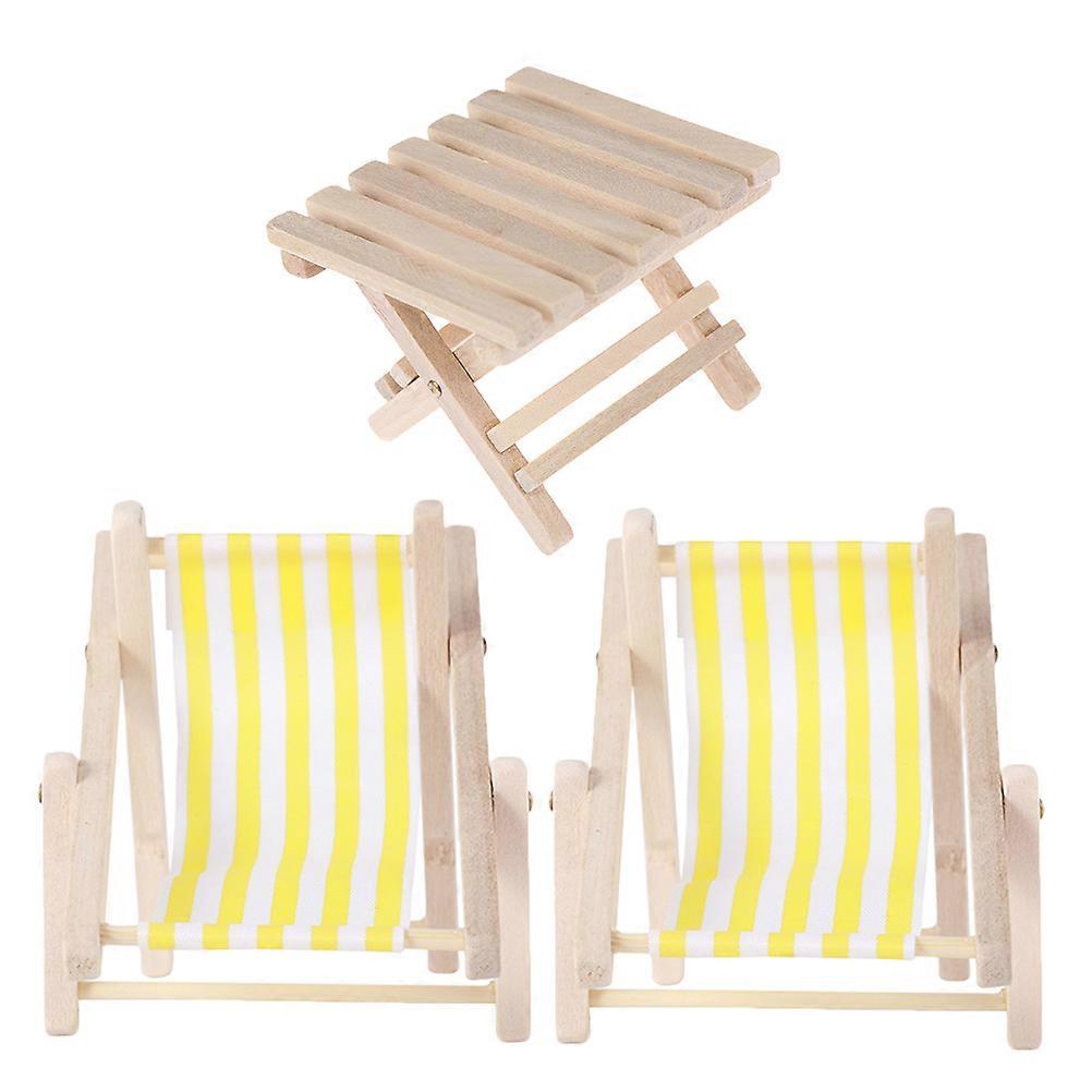 Dollhouse Mini Beach Chairs with Foldable Table for Decor 6Pcs Set