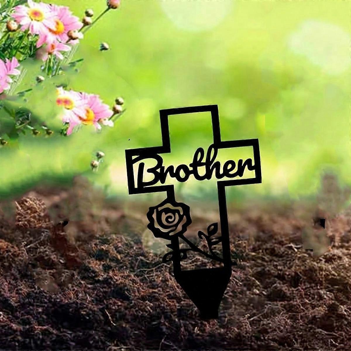1PC Flower Cross Memorial Stake for Brother for Garden Cemetery Graveyard Remembrance Decor