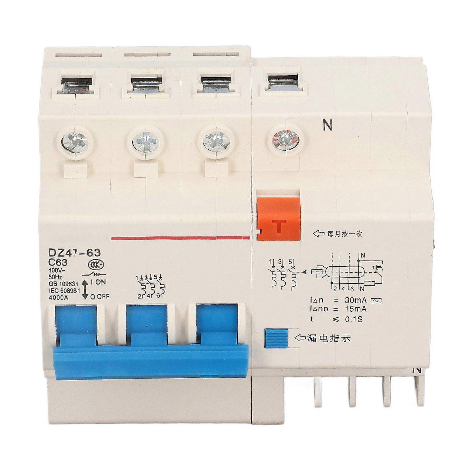 Circuit Breaker 3P 63A 220V Overload Short Circuit Leakage Protection Residual Current Circuit Breaker for 50/60Hz