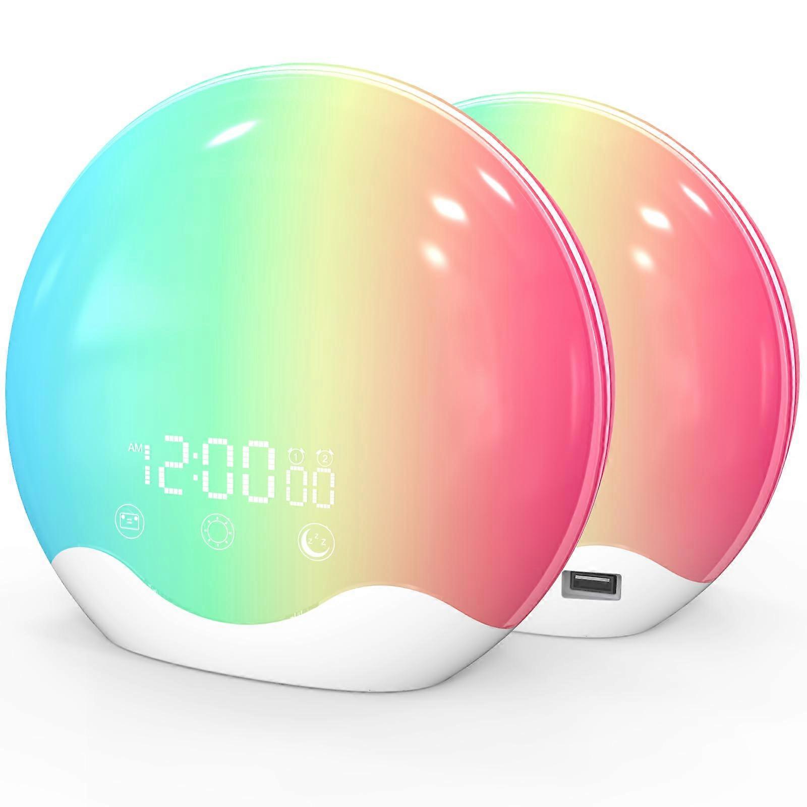 Sunrise Alarm Clock Wake Up Light TwoSided Sunrise Sunset Lamp 20 Brightness Levels 12 Colour Modes 5 Sounds White