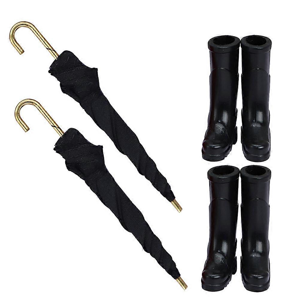 Miniature Rain Boots and Umbrellas for Dollhouse Creative Play 6Sets
