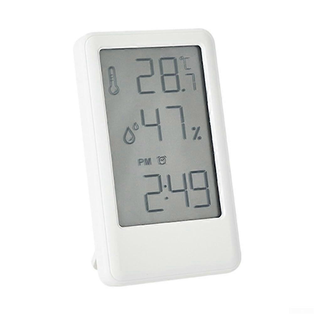 Indoor Digital Thermometer and Hygrometer With Alarm Clock White Tabletop Temperature and Humidity Monitor