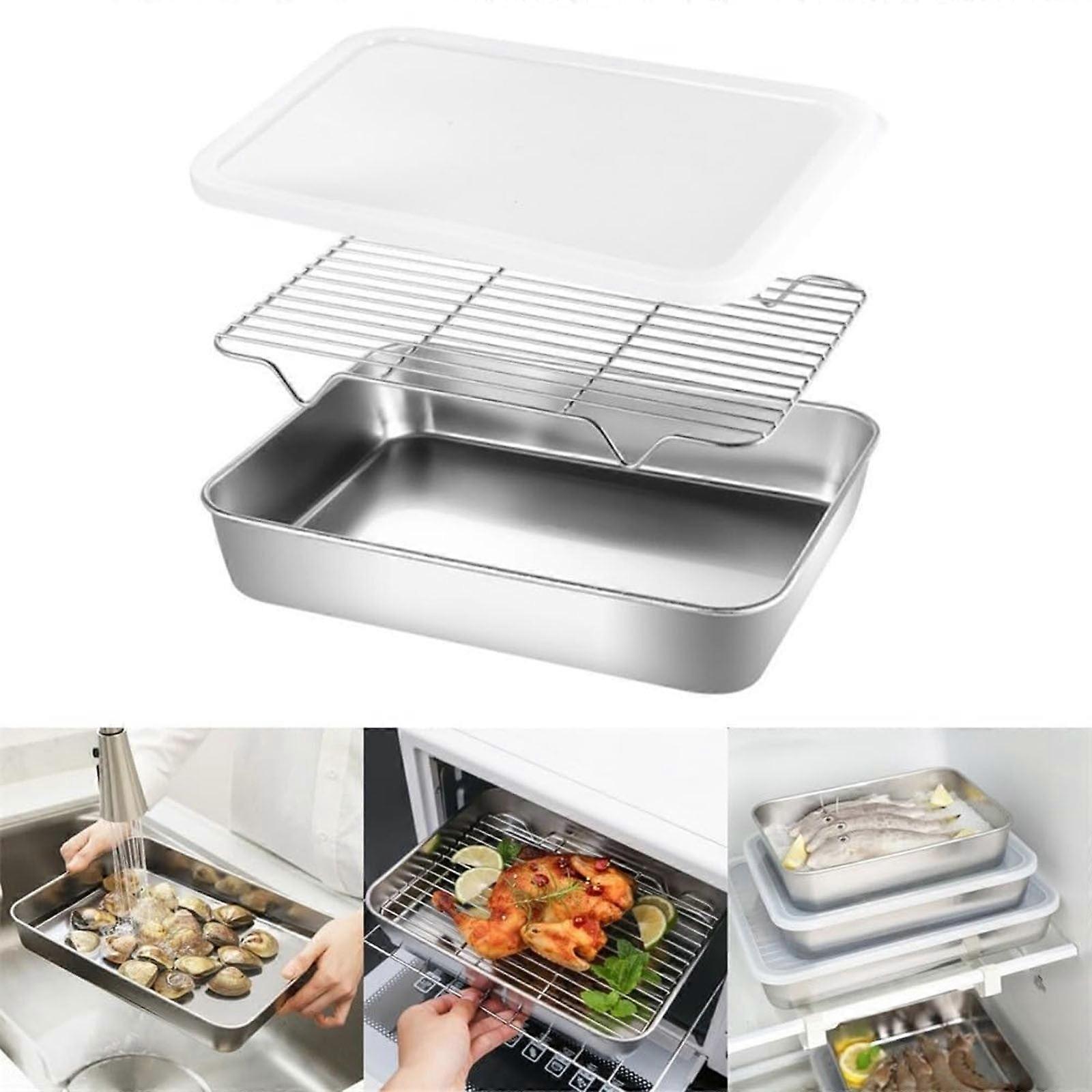 Stainless Steel Baking Sheet & Cooling Rack Set, Non-Toxic Heavy Duty Easy Clean Cookie Pan Tray Compatible with Toaster Oven