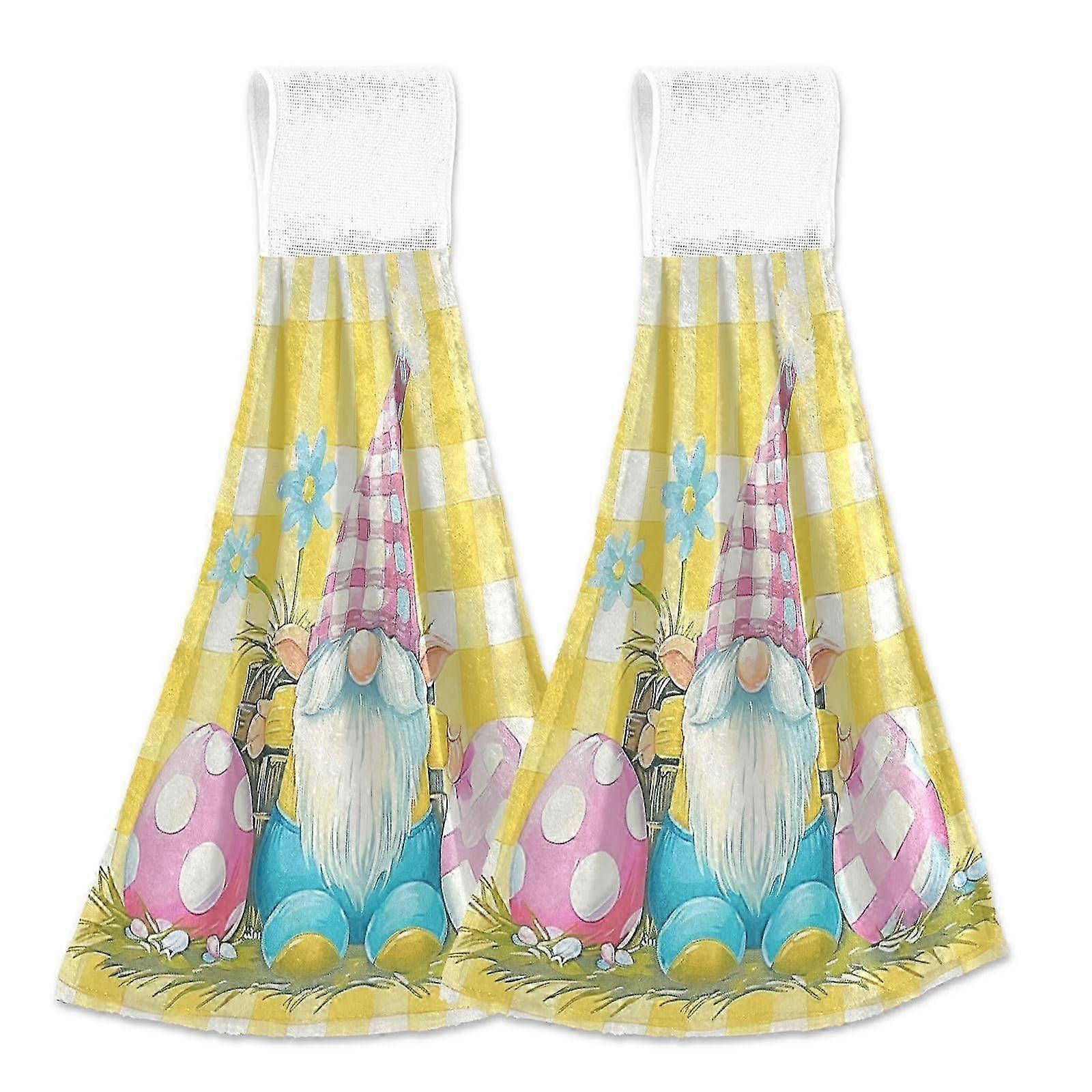 Easter Day Kitchen Towels, 2pcs Gnome & Egg Dish Towels 26s